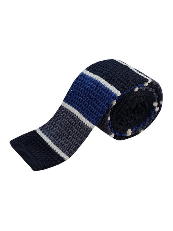 Navy Blue, Gray, and Black, White Striped Men's Knit Tie