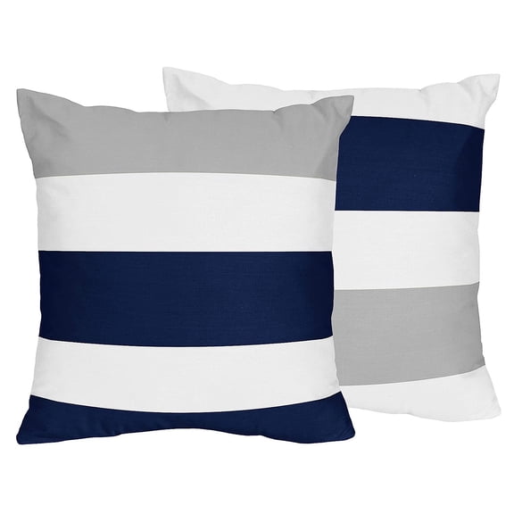Navy Blue, Gray and White Decorative Accent Throw Pillows for Stripe Collection - Set of 2