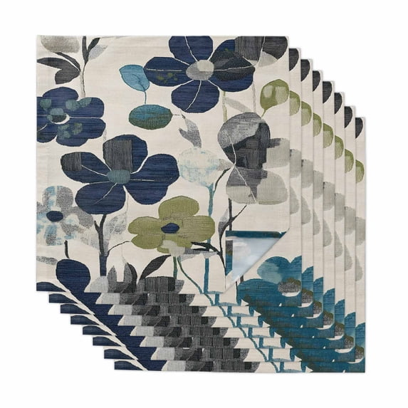 Navy Blue Green Floral Cloth Napkins, Vintage Botanical Leaves Washable and Reusable Dinner Napkins Set of 8, Table Napkin for Kitchen Party Birthday Wedding Hotel Housewarming 20"x20"
