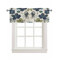 Navy Blue Green Floral Kitchen Valances for Windows Farmhouse Linen Window Valance Curtain for Living Room Window Treatment Vintage Botanical Leaves Valance Rod Pocket Topper Drape, 42 x 18 Inch
