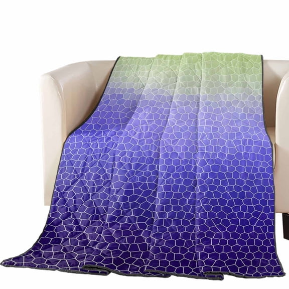 Navy Blue Green Mosaic Quilted Comforters Cooling Blanket Full Size, Minimalist Abstract Hexagonal Grid Gradient Cold Comfort for Hot Sleepers Lightweight Air Conditioning Quilt Blanket for Bed