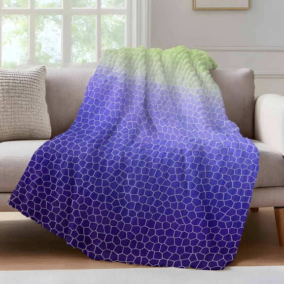 Navy Blue Green Mosaic Throw Blanket for Couch Minimalist Abstract Hexagonal Grid Gradient Soft and Warm Flannel 3D Striped Fluffy Fuzzy Fleece Blanket Lightweight Throw for Bed, Sofa 50 x 60 Inches