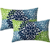 Navy Blue Green Pillow Covers 12x20 Light Blue Dahlia Flowers Modern Rustic Decorative Lumbar Couch Pillow Cases with Zipper Set of 2 Home Decor for Living Room Bedroom Bed Cushion Outdoor
