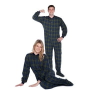BIG FEET PAJAMAS Navy Blue & Green Plaid Lightweight Cotton Flannel Adult Footed Onesie Pajamas for Men & Women