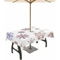 thumbnail image 1 of Navy Blue Green Snowflake Christmas Outdoor Tablecloth - 60x120 Inch Rectangle Dining Table Cover, Xmas Snowflake Rustic Waterproof Outdoor Table Cloth with Umbrella Hole & Zipper for Patio, 1 of 1