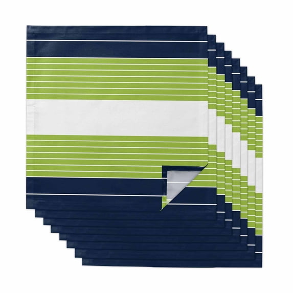 Navy Blue Green Stripe Cloth Napkins, Modern Art Horizontal Striped Washable and Reusable Dinner Napkins Set of 8, Table Napkin for Kitchen Party Birthday Wedding Hotel Housewarming 20"x20"