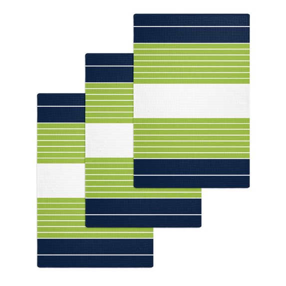 Navy Blue Green Stripe Kitchen Dish Towels for Drying Dishes Set of 3, Modern Art Horizontal Striped Waffle Weave Microfiber Hand Tea Bathroom Towels Quick Dry & Absorbent Towel 15.7x23.6
