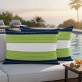 thumbnail image 1 of Navy Blue Green Stripe Outdoor Pillow Covers 20x12 Inch Lumbar Pillow Covers Set of 2 Waterproof Decorative Throw Pillow Cases Modern Art Horizontal Striped Cushion Covers for Patio Furniture Garden, 1 of 8