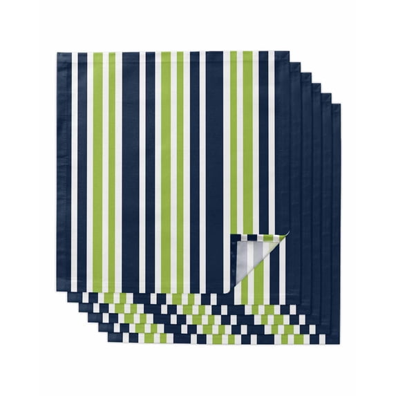 Navy Blue Green Striped Cloth Napkins Set of 6 Reusable Dinner Napkins, Modern Minimalist Ombre Lines Cocktail Napkin Washable Table Napkins for Wedding/Holiday Party/Baby Shower 20"x20"