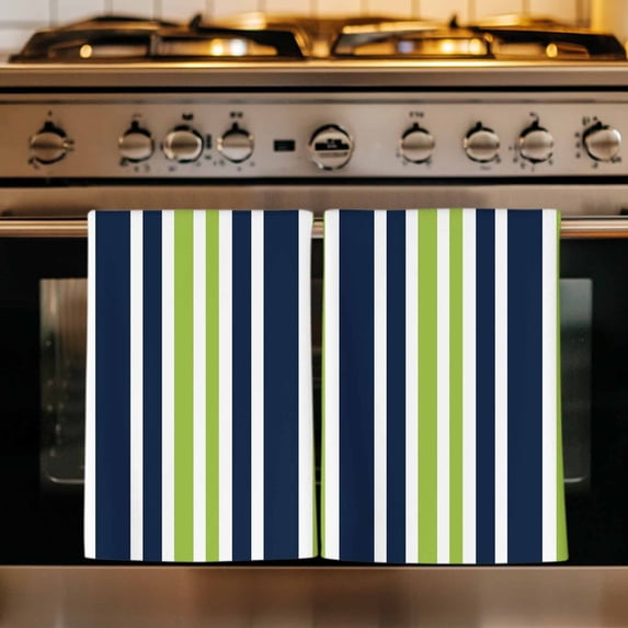 Navy Blue Green Striped Kitchen Towels Set of 4, Modern Minimalist Ombre Lines Absorbent Dish Towels for Kitchen, Microfiber Hand Towel, Quick Drying Tea Towel for Cleaning Decorative Dishcloths