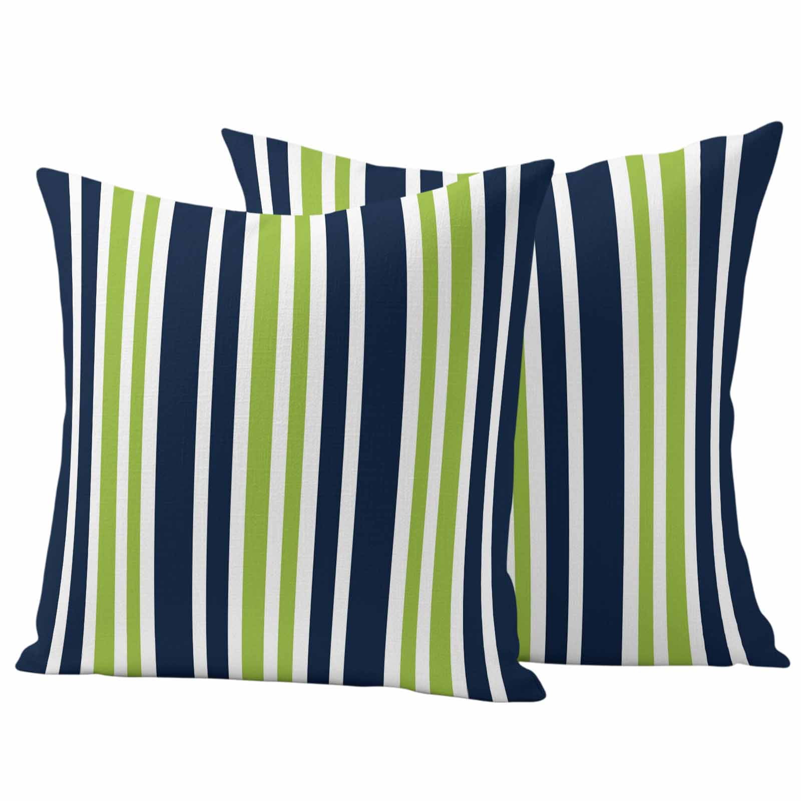 Navy Blue Green Striped Outdoor Waterproof Pillow Covers, Modern Minimalist Ombre Lines Decorative Square Throw Pillowcase Sofa Cushion Sham for Patio/Couch/Chair, 18"x18" 2 Pack