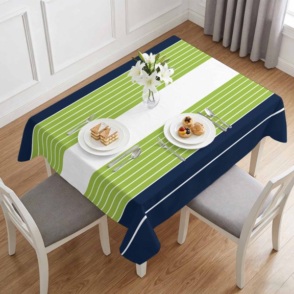 Navy Blue Green Striped Table Cloth 60x84in, Waterproof Rectangle Tablecloth Wipeable Tablecloths Gradient Watercolor Streak Table Covers for Dining Tables Party Indoor Outdoor