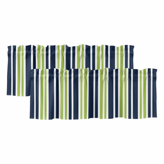 Navy Blue Green Striped Valances for Windows, Decorative Rod Pocket Window Valance Curtains, Modern Minimalist Ombre Lines Short Curtain Drapes for Kitchen/Living Room, 2 Panels, 60" W x 18" L