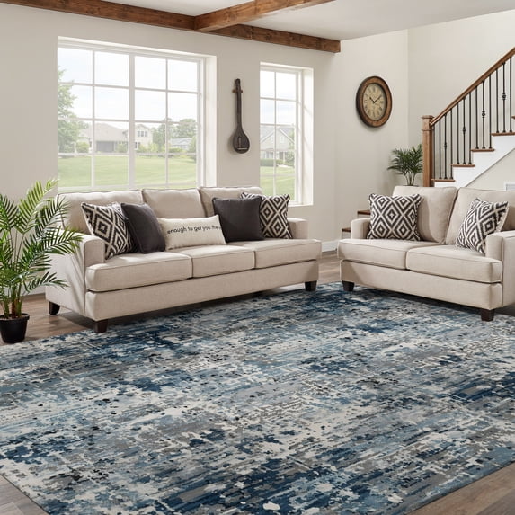 Navy Office Rug Navy Blue Grey 6x9 Area Rug Living Room Rugs Abstract Modern Boho ...