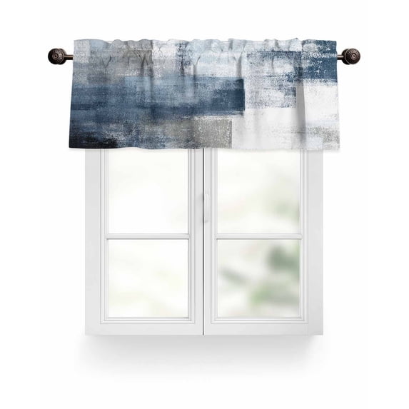 Navy Blue Grey Abstract Paint Kitchen Valances for Windows Modern Rustic Graffiti Valance Curtains for Kitchen /Living Room/Bedroom/ Bathroom Decor, 54"x18 " ,Rod Pocket 1 Panel,