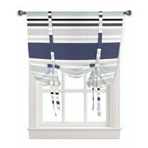 Navy Blue Grey Aqua Striped Tie Up Curtains for Window, Modern Farmhouse Lines Simple Stripes Thermal Insulted Balloon Shade Adjustable Rod Pocket Curtains Valance for Kitchen Bathroom Café 34 x 45
