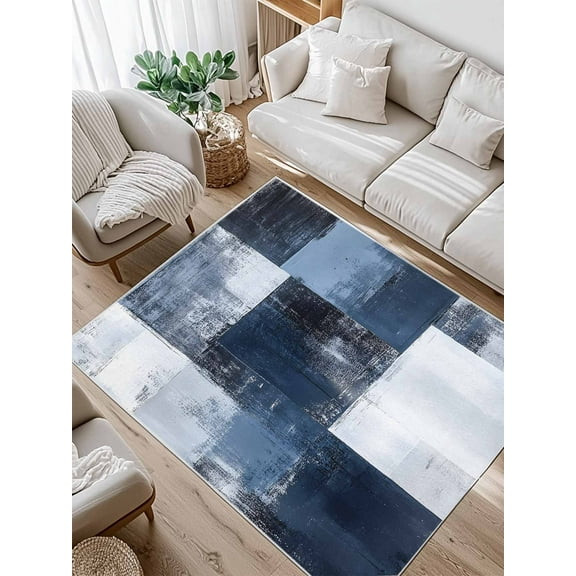 Navy Blue Grey Area Rug for Bedroom 4x6 Ft Abstract Painting Art Modern Graffiti Geometric Super Soft fuzzy Throw Rug Non-Slip Fluffy Plush Indoor Floor Carpet for Living Room Nursery Home Decor