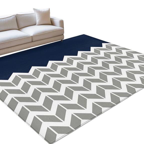 Navy Blue Grey Area Rugs 5x8ft Herringbone Floor Rug Non Slip Low Pile Ultra Soft Throw Carpet for Entryway Indoor Entrance Kitchen Bathroom