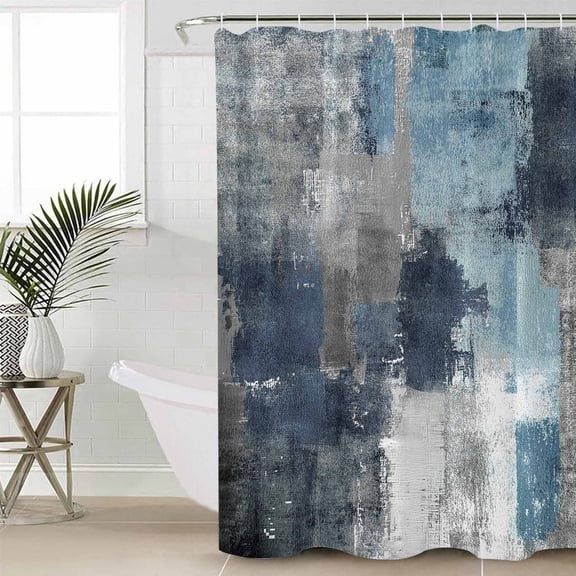 Navy Blue Grey Bathroom Curtain 72 Inch Shower Stall Curtain with Hooks, Modern Oil Painted Abstract Art Aesthetics Waterproof Polyester Bath Curtain Washable Bathtub Curtain 36''x 72''