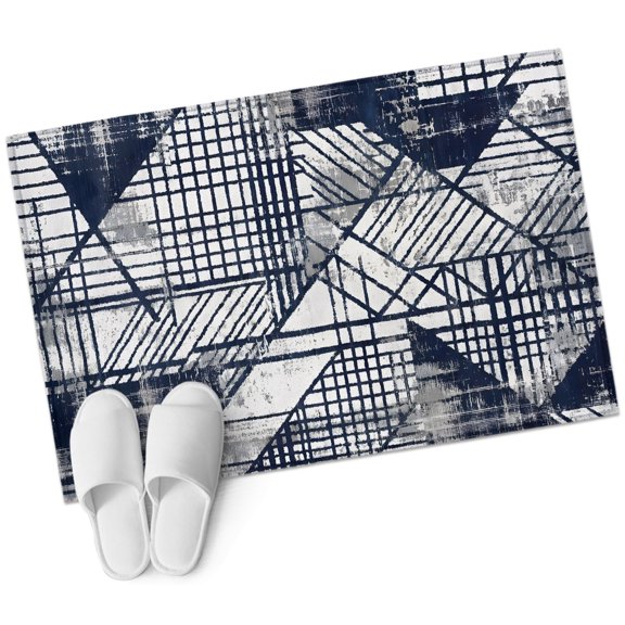 Navy Blue Grey Bathroom Rug Washable 2x3 Entryway Rug Non Slip Geometric Abstract Art Modern Minimalist Front Door Mat Low Pile Indoor Doormat Throw Floor Carpet for Kitchen Bedroom Entrance