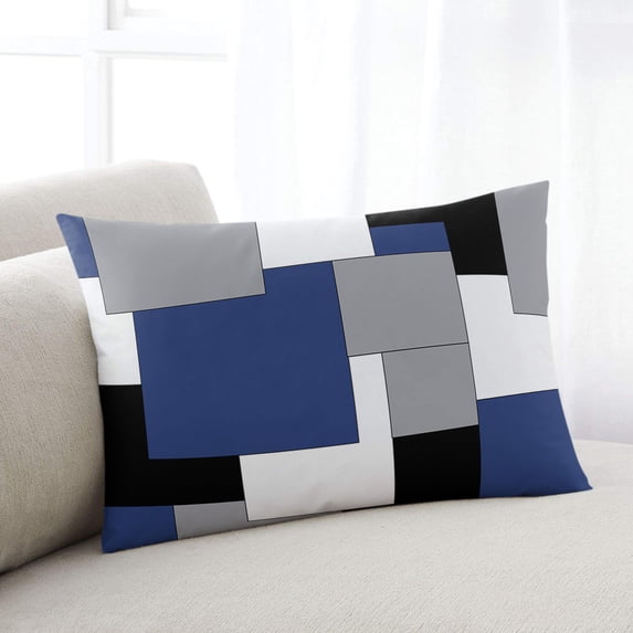 Navy Blue Grey Black Geometric Throw Pillow Covers, Middle Century Art Abstract Aesthetics Soft Breathable Pillow Cases with Zipper, Toddler Pillowcases for Couch Bed Sofa Chair 12x20 Inches