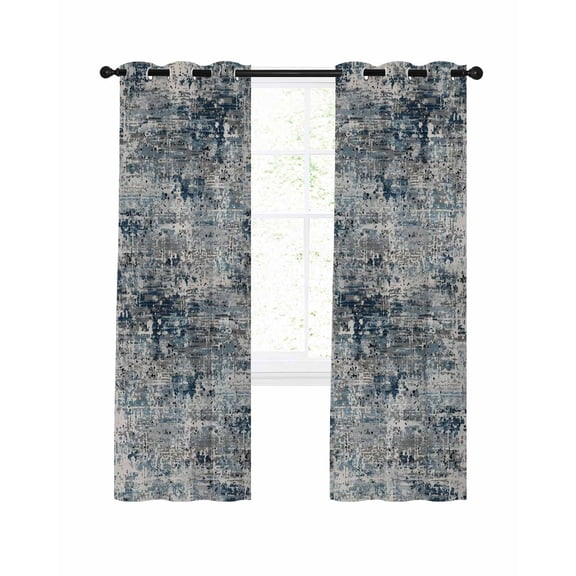 Navy Blue Grey Blackout Curtains 2 Panels, Abstract Modern Boho Mottled Vintage Thermal Insulated Grommet Window Curtains for Bedroom Living Room 42"x45"