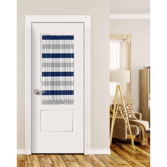 Navy Blue Grey Blackout Door Curtains for French, Glass,Front, Back, Patio Door, Farmhouse Watercolor Modern Geometric Thermal Insulated Rod Pocket Window Curtain Drapes With Tiebacks 25"x40"