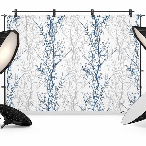 Navy Blue Grey Branch Backdrop for Photography,Fabric Photo Background Backdrop,Spring Summer Pastoral Botanical Photo Booth Background for Portrait Photoshoot Video Wedding Decoration Banner 7x5ft