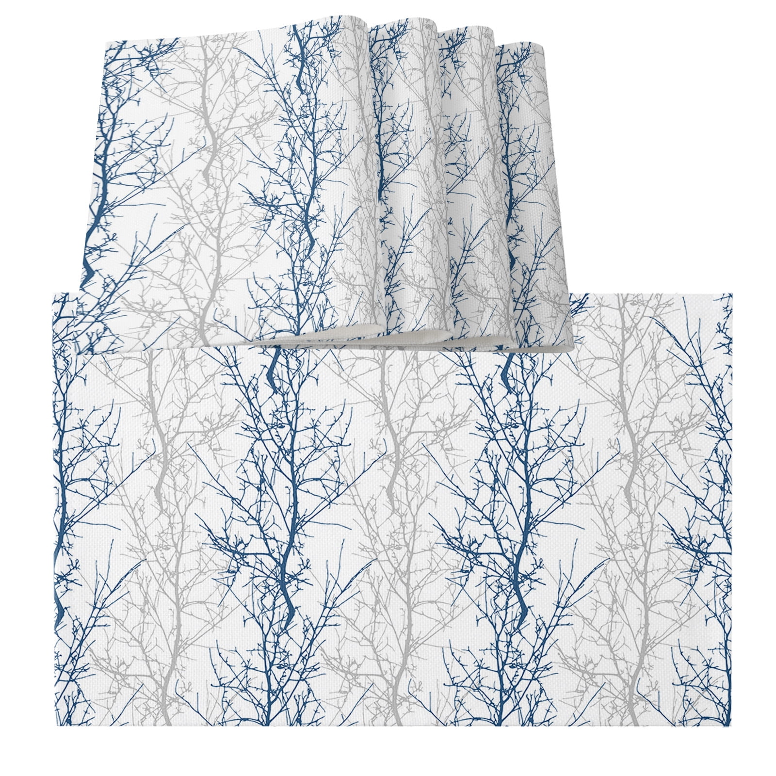 Navy Blue Grey Branch Placemats for Dinning Table Set of 4, Spring ...