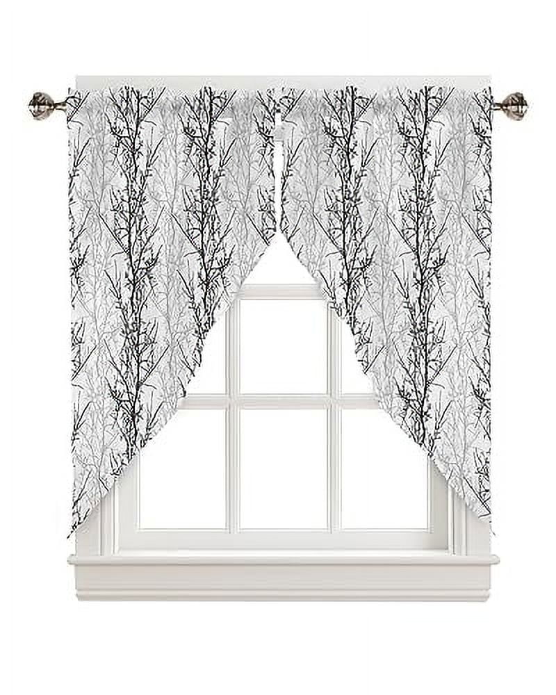 Navy Blue Grey Branch Swag Valances for Windows 2 Pack Kitchen Window