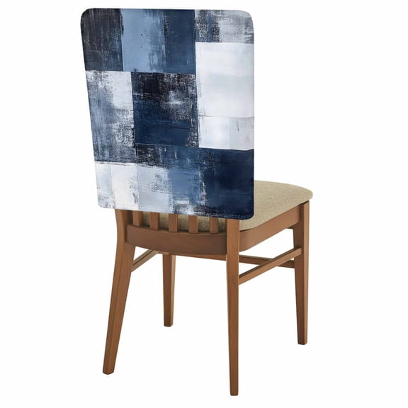 Navy Blue Grey Chair Back Covers Set of 1, Abstract Painting Art Modern Graffiti Geometric Stretch Dining Chair Back Slipcovers Removable Seat Cover for Kitchen Restaurant Hotel Cafe