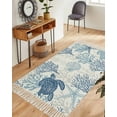 thumbnail image 1 of Navy Blue Grey Coastal Washable Area Rug 3'x5',Sea Turtle Nautical Coral Summer Beach Woven Cotton Tassels Kitchen Rugs,Non Slip Indoor Door Mat Throw Carpet for Entryway Living Room Laundry Room, 1 of 9