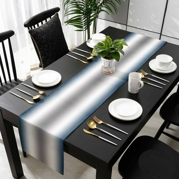 Navy Blue Grey Cotton Linen Small Table Runner 13 x 36 inch Gray Farmhouse Modern Rustic Non-slip Rectangular Dining Table Decor for Wedding Party Holiday Dinner
