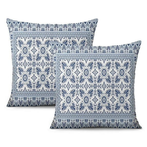 Navy Blue Grey Ethnic Boho Throw Pillow Covers 20x20inch Set of 2 - Vintage Bohemian Accent for a Cozy Farmhouse Decor, Ideal for Bedroom, Couch, Sofa, and Porch