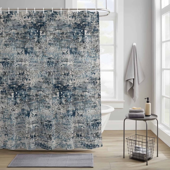 Navy Blue Grey Fabric Shower Curtain for Bathroom Waterproof Polyester Bath Curtain with 12 Hooks Abstract Modern Boho Mottled Vintage Washable Shower Curtain with Grommets 54"x78"
