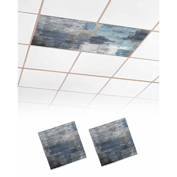 Navy Blue Grey Fluorescent Light Covers for Ceiling Lights 4x2 feet,2 Pack Magnetic Light Filters for Classroom,Modern Oil Painted Abstract Art Aesthetics Fluorescent Light Shade Panel for Office