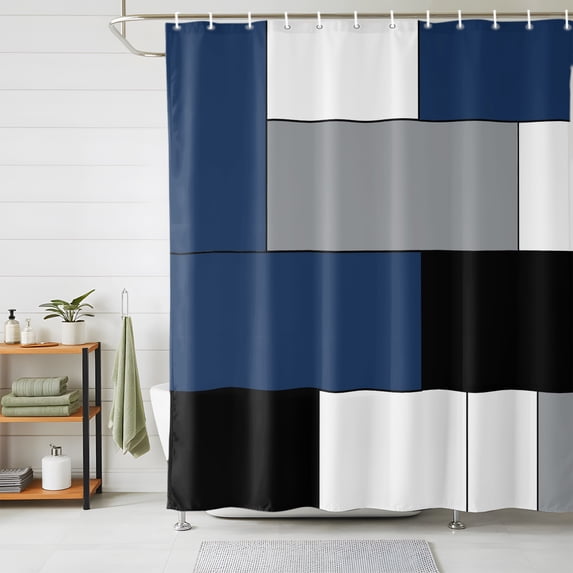 Navy Blue Grey Geometric Shower Curtains for Bathroom, Modern Black White Abstract Art Waterproof Fabric Shower Curtain, Decorative Bathroom Curtain for Bathtub, 66"x72" , No Hooks Included