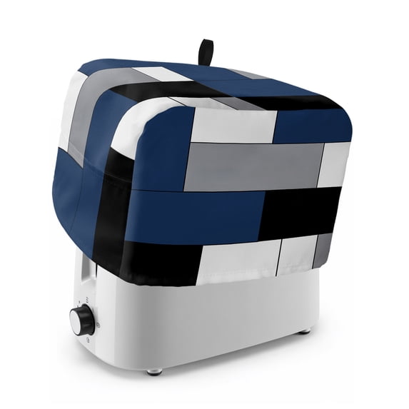 Navy Blue Grey Geometric Toaster Cover 2 Slice, Modern Black White Abstract Art Dustproof Bakeware Oven Protector with Top Hook, Waterproof Small Kitchen Appliance Toasters Dust Cover, 12"x7.5"x8"