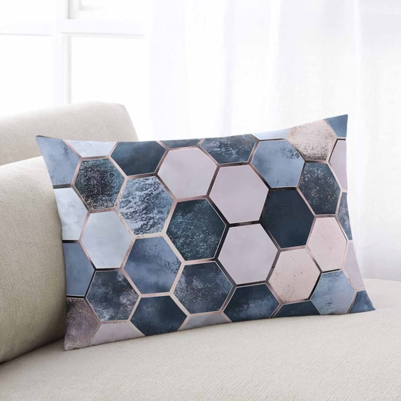 Navy Blue Grey King Size Pillow Cover, Pillowcase Protectors with Zipper, Breathable Decorative Throw Pillow Case Cover, Modern Abstract Art Geometric Pillow Shams for Couch Sofa 20x36Inch