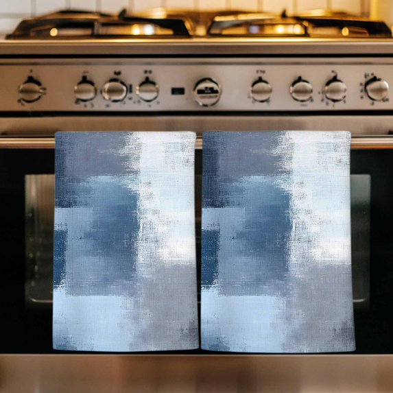 Navy Blue Grey Kitchen Towels Set of 1, Modern Ombre Oil Painted Abstract Art Absorbent Dish Towels for Kitchen, Microfiber Hand Towel, Quick Drying Tea Towel for Cleaning Decorative Dishcloths