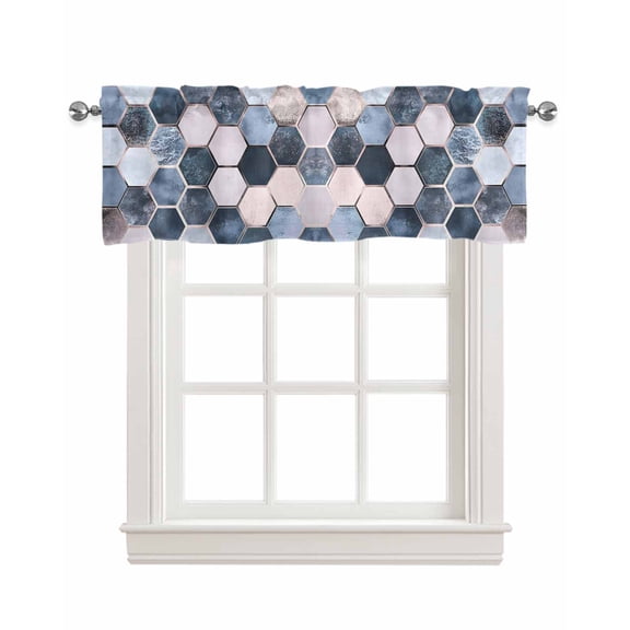 Navy Blue Grey Kitchen Valances for Windows Farmhouse Linen Window Valance Curtain for Living Room Window Treatment Modern Abstract Art Geometric Valance Rod Pocket Topper Drape, 42 x 12 Inch