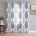 thumbnail image 1 of Navy Blue Grey Leaves Semi Sheer Window Curtains 72 Inches Long, Summer Tropical Plant Aesthetics Rod Pocket Voile Silky Chiffon Curtain Light Filtering Drapes for Living Room, 52"x72", 2 Panels, 1 of 9