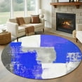 thumbnail image 1 of Navy Blue Grey Oil Painting 8ft Round Rug, Abstract Modern Geometric Non-Skid Rubber Backing Large Area Rugs - Living Room Bedroom Home Office, Indoor Floor Mat Carpets Washable Rug, 1 of 9