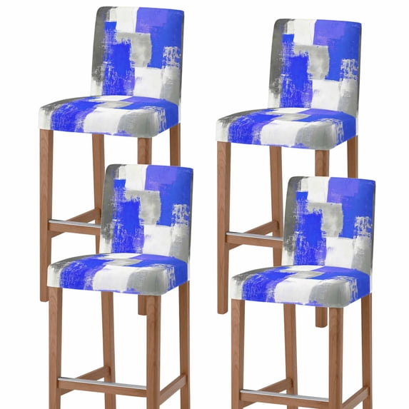 Navy Blue Grey Oil Painting Bar Stool Cover Set of 4, Abstract Modern Geometric Stretch Bar Chair Cover, Removable Washable Pub Counter Stool Chair Slipcover for Kitchen Dining Room Pub Cafe