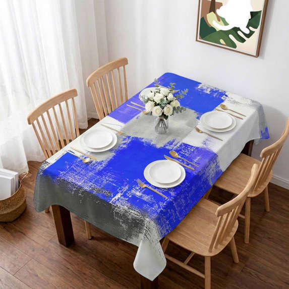 Navy Blue Grey Oil Painting Table Cloth Waterproof Tablecloths, Abstract Modern Geometric Tablecloth Dining Table Cover for Kitchen Party Tabletop Outdoor, Rectangle Tablecloth 60x102 Inch