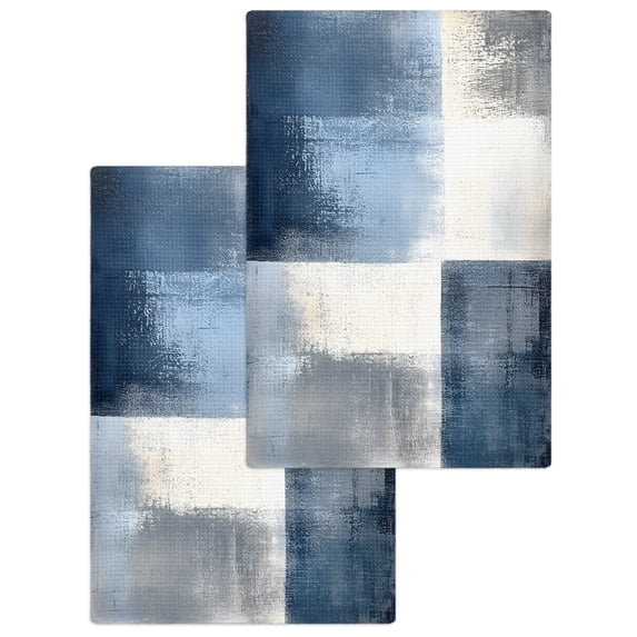 Navy Blue Grey Ombre Hand Towels Set, Waffle Weave Kitchen Towels 2 Pieces, Modern Oil Painting Abstract Microfiber Hair Face Bath Tea Towel Absorbent Quick Drying Cleaning Dish Cloths, 15.7"x23.6"