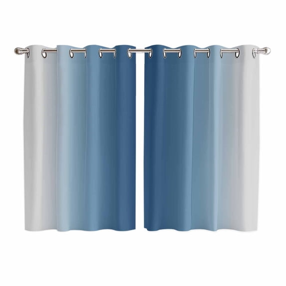 Navy Blue Grey Ombre Kitchen Curtains Window Panels, Farmhouse Gradient Minimalist Insulated Window Treatment Curtain, Grommet Curtains for Bedroom/Living Room/Bathroom, 2 Piece 52"Wx63"L