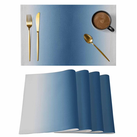 Navy Blue Grey Ombre Placemats Set of 6, Farmhouse Gradient Minimalist Placemats for Dining Table, Place Mats for Kitchen Tabletop, Waterproof Wipeable Dining Table Mats Set