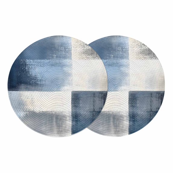 Navy Blue Grey Ombre Round 13 Inch Placemats Set of 2, Modern Oil Painting Abstract HeatResistant Non Slip Place Mats for Dining Table, Wipeable Braided Kitchen Table Mats for Housewarming