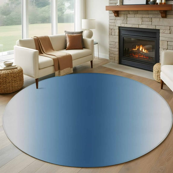 Navy Blue Grey Ombre Round Rug 8ft Washable Circle Rugs Non Slip Farmhouse Gradient Minimalist Large Area Rug Indoor Floor Carpet for Bedroom Kitchen Living Room Home Office Dining Room Nursery